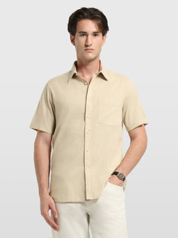 Arrow Sports - Men Beige Solid/Plain Cotton Shirt