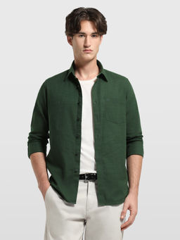 Arrow Sports - Men Green Solid/Plain Cotton Shirt