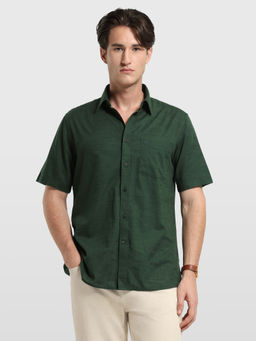Arrow Sports - Men Green Solid/Plain Cotton Shirt