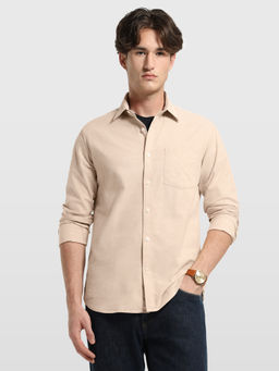 Arrow Sports - Men Beige Solid/Plain Cotton Shirt
