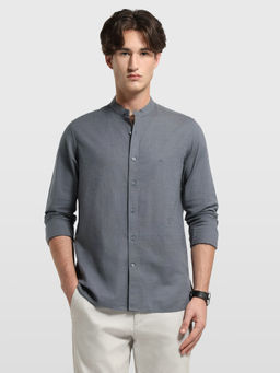 Arrow Sports - Men Grey Solid/Plain Cotton Shirt