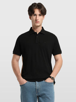 Arrow Sports - Men Black Solid/Plain Cotton Polo T-Shirt