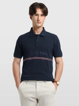 Arrow Sports - Men Blue Embroidered Cotton Polo T-Shirt