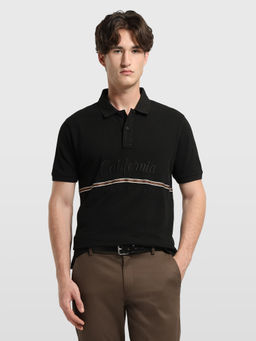 Arrow Sports - Men Black Embroidered Cotton Polo T-Shirt