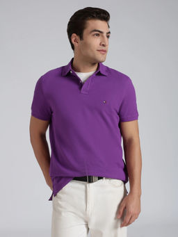 Tommy Hilfiger - Men Purple Solid/Plain Cotton Polo T-Shirt