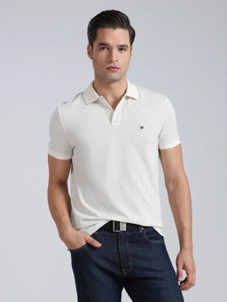 Tommy Hilfiger - Men White Printed Cotton Polo T-Shirt