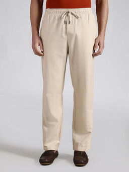 Tommy Hilfiger - Men Beige Solid/Plain Cotton Trouser