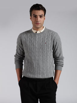 Tommy Hilfiger - Men Grey Textured Cotton Sweater