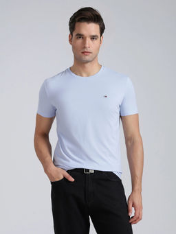 Tommy Hilfiger - Men Blue Solid/Plain Cotton Blend T-Shirt