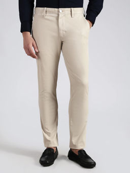 Tommy Hilfiger - Men Beige Solid/Plain Cotton Trouser