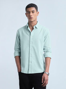 Flying Machine - Men Green Solid/Plain Cotton Shirt
