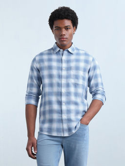 Flying Machine - Men Blue Checks Cotton Shirt