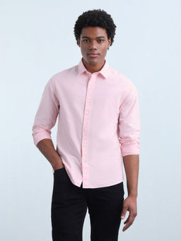 Flying Machine - Men Pink Solid/Plain Cotton Shirt