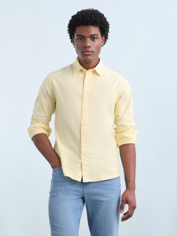 Flying Machine - Men Yellow Solid/Plain Cotton Shirt