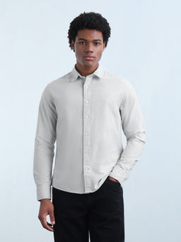 Flying Machine - Men Grey Solid/Plain Cotton Shirt