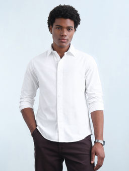 Flying Machine - Men White Solid/Plain Cotton Shirt