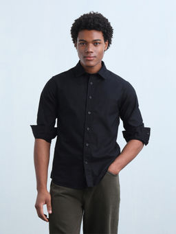 Flying Machine - Men Black Solid/Plain Cotton Shirt