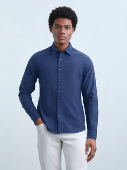 Flying Machine - Men Blue Solid/Plain Cotton Shirt