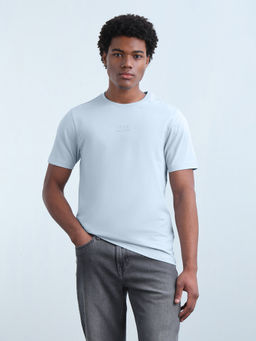 Flying Machine - Men Blue Solid/Plain Cotton T-Shirt