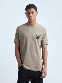 Flying Machine - Men Brown Solid/Plain Cotton T-Shirt