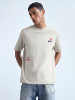 Flying Machine - Men White Embroidered Cotton T-Shirt