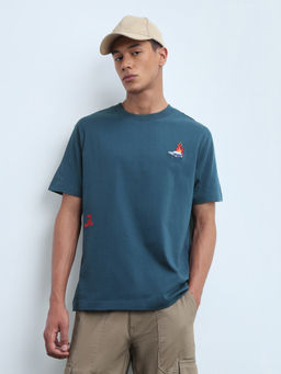 Flying Machine - Men Green Embroidered Cotton T-Shirt