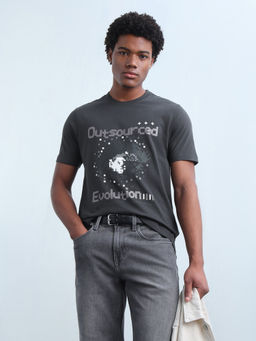 Flying Machine - Men Black Graphic Cotton T-Shirt