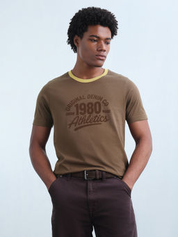 Flying Machine - Men Brown Typography Cotton T-Shirt