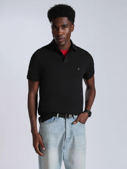 Tommy Hilfiger - Men Black Solid/Plain Cotton Polo T-Shirt