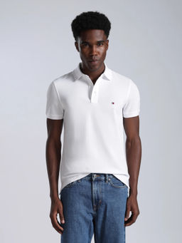Tommy Hilfiger - Men White Solid/Plain Cotton Polo T-Shirt