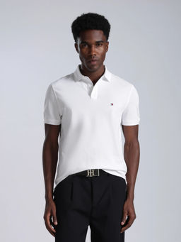 Tommy Hilfiger - Men White Solid/Plain Cotton Polo T-Shirt