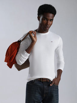 Tommy Hilfiger - Men White Solid/Plain Cotton T-Shirt