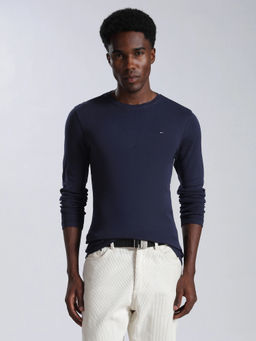 Tommy Hilfiger - Men Blue Solid/Plain Cotton T-Shirt