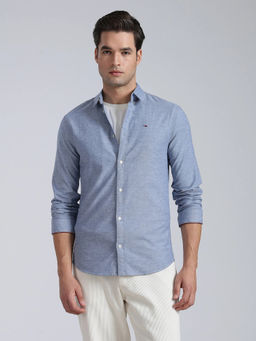 Tommy Hilfiger - Men Blue Self Design Cotton Shirt