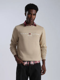 Tommy Hilfiger - Men Beige Typography Cotton Sweatshirt