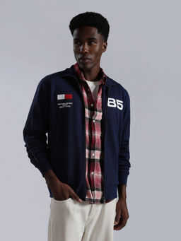Tommy Hilfiger - Men Navy Blue Typography Cotton Jacket