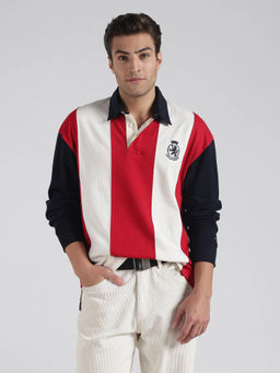 Tommy Hilfiger - Men Blue Colorblock Cotton Polo T-Shirt