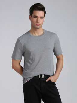 Tommy Hilfiger - Men Grey Solid/Plain Cotton T-Shirt