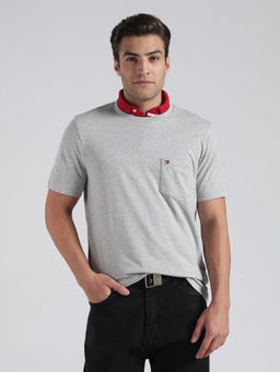 Tommy Hilfiger - Men Grey Solid/Plain Cotton T-Shirt