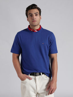 Tommy Hilfiger - Men Blue Solid/Plain Cotton T-Shirt