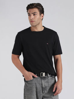 Tommy Hilfiger - Men Black Solid/Plain Cotton T-Shirt