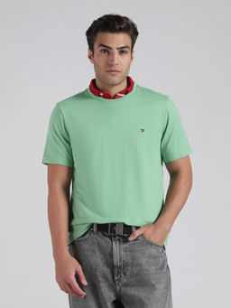 Tommy Hilfiger - Men Green Solid/Plain Cotton T-Shirt
