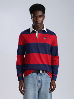 Tommy Hilfiger - Men Blue Stripes Cotton Polo T-Shirt