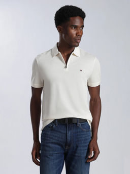Tommy Hilfiger - Men White Solid/Plain Cotton Polo T-Shirt