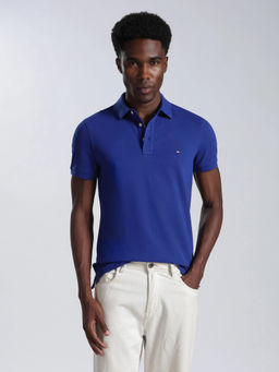 Tommy Hilfiger - Men Blue Solid/Plain Cotton Polo T-Shirt