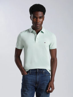 Tommy Hilfiger - Men Green Solid/Plain Cotton Polo T-Shirt