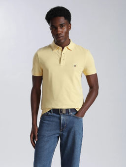 Tommy Hilfiger - Men Yellow Solid/Plain Cotton Polo T-Shirt
