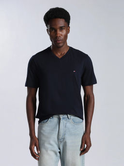 Tommy Hilfiger - Men Blue Solid/Plain Cotton T-Shirt