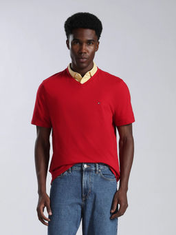 Tommy Hilfiger - Men Red Solid/Plain Cotton T-Shirt