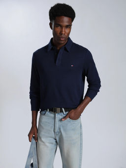 Tommy Hilfiger - Men Blue Solid/Plain Cotton Polo T-Shirt